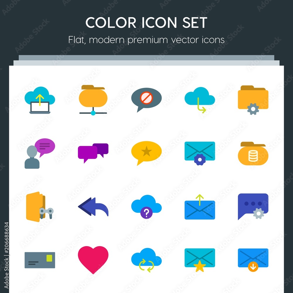 Aufkleber modern simple set of cloud and networking, chat and messenger, folder, email vector flat icons. cont