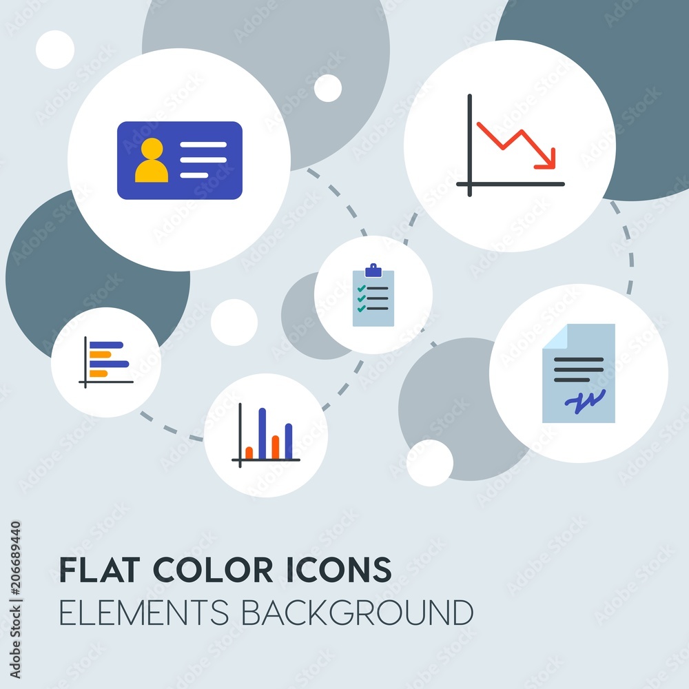 Poster business, industry, charts flat vector icons and elements background with circle bubbles networks.mu