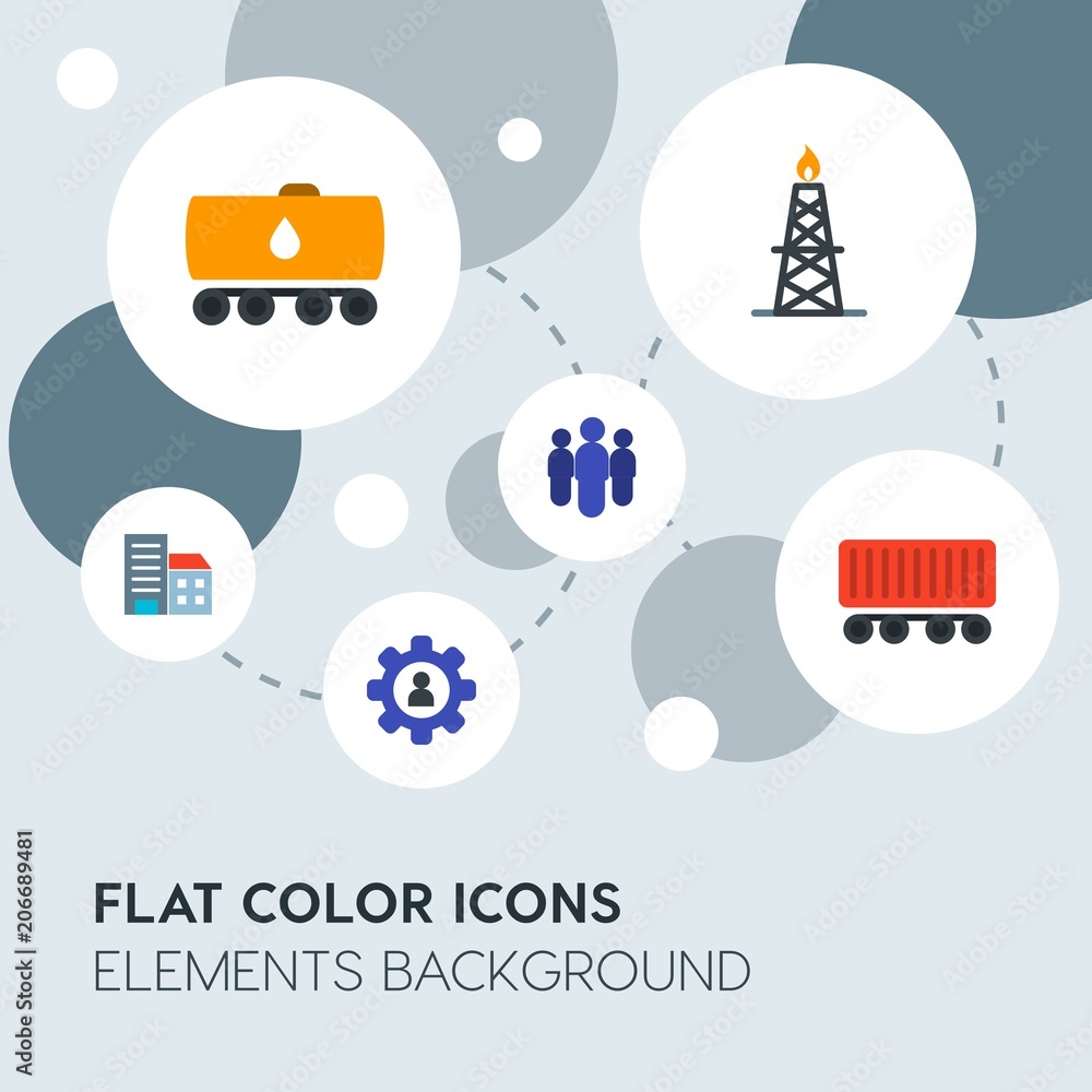 Poster business, industry, charts flat vector icons and elements background with circle bubbles networks.mu