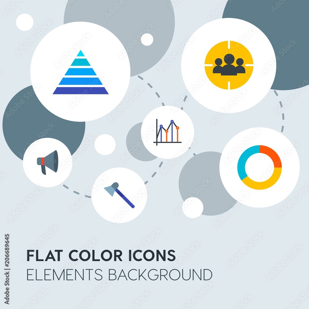 Aufkleber business, industry, charts flat vector icons and elements background with circle bubbles networks.mu