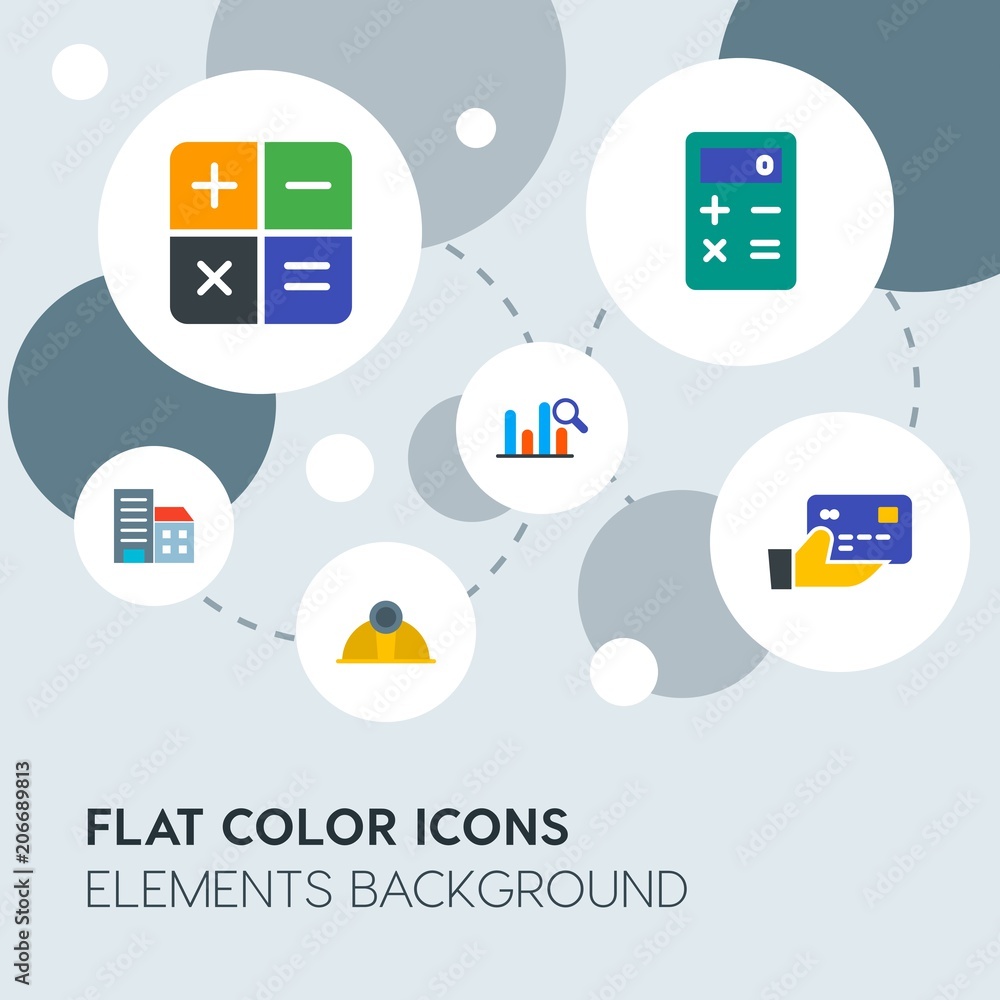 Poster business, industry, charts flat vector icons and elements background with circle bubbles networks.mu