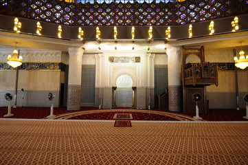Interior of National Mosque of Malaysia or  Masjid Negara. The mosque located in Kuala Lumpur,...