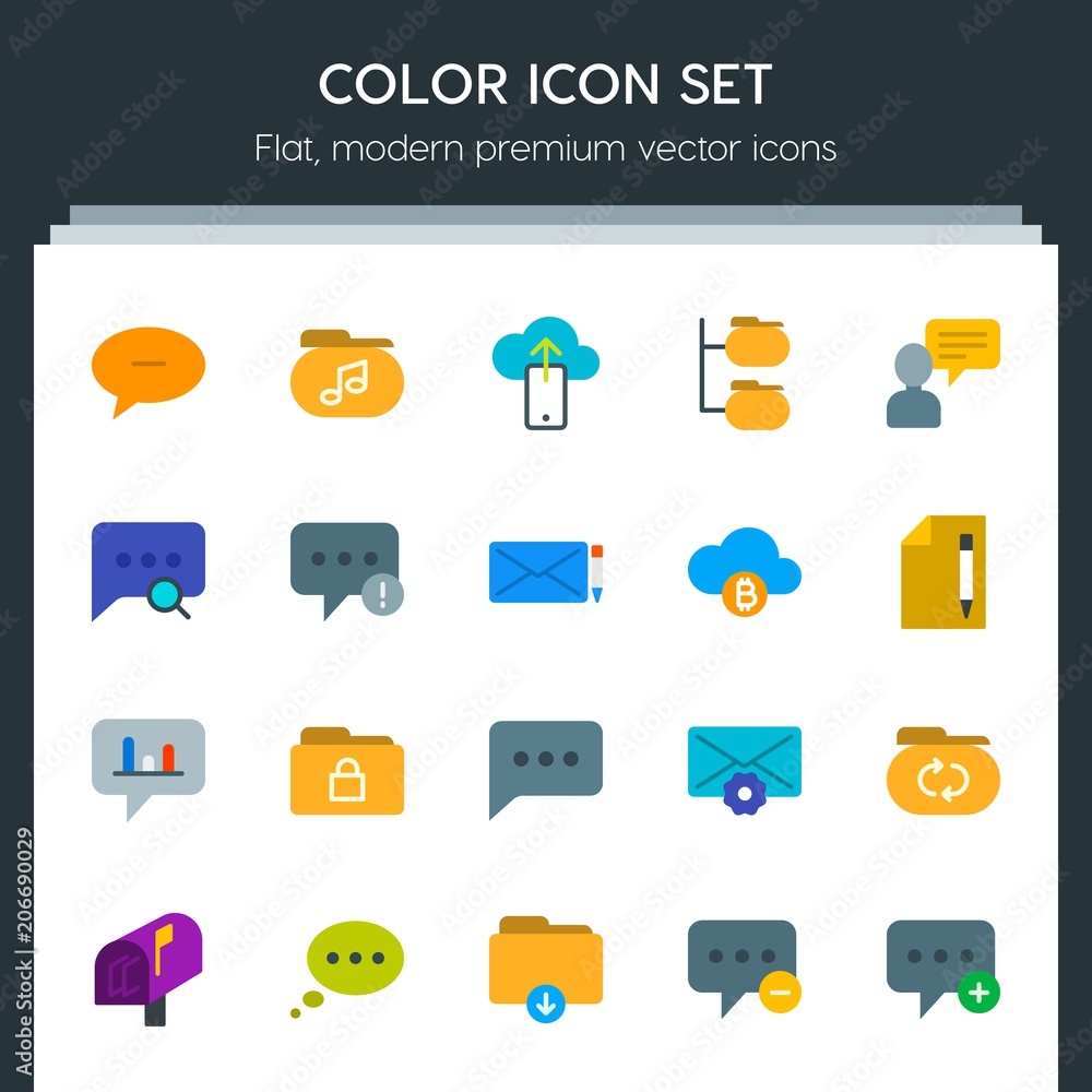 Aufkleber modern simple set of cloud and networking, chat and messenger, folder, email vector flat icons. cont
