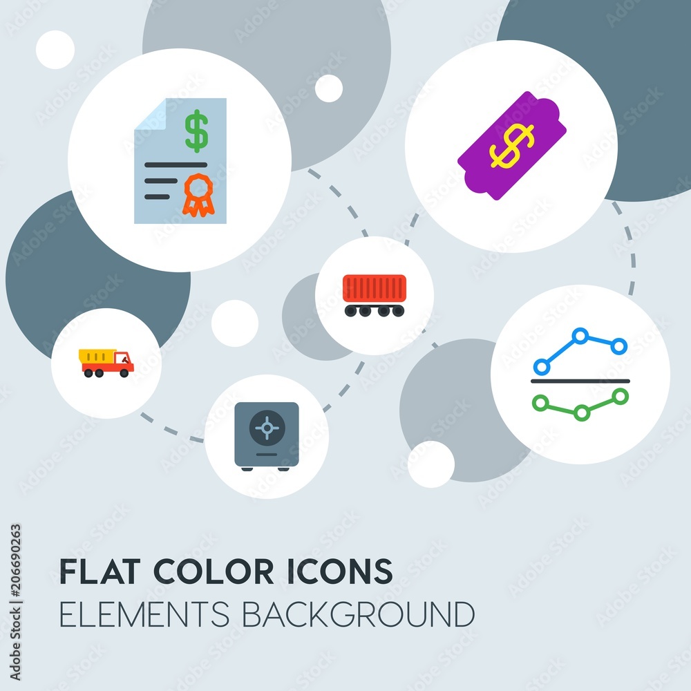 Aufkleber business, industry, charts flat vector icons and elements background with circle bubbles networks.mu