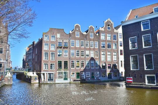 landscape of Amsterdam canals and houses Holland