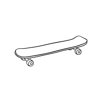 Skate board sketch icon. Vintage retro urban, street transport, extreme sport equipment. Skateboarding board with wheels. Vector monochrome isolated illustration.
