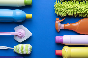 House cleaning product on blue background