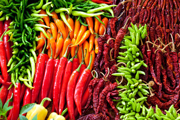 Heap Of Ripe Big Red Peppers At A Street Market In thailand	