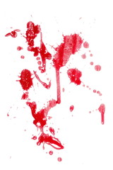 Smeared blood, spatter, dripping isolated on white background