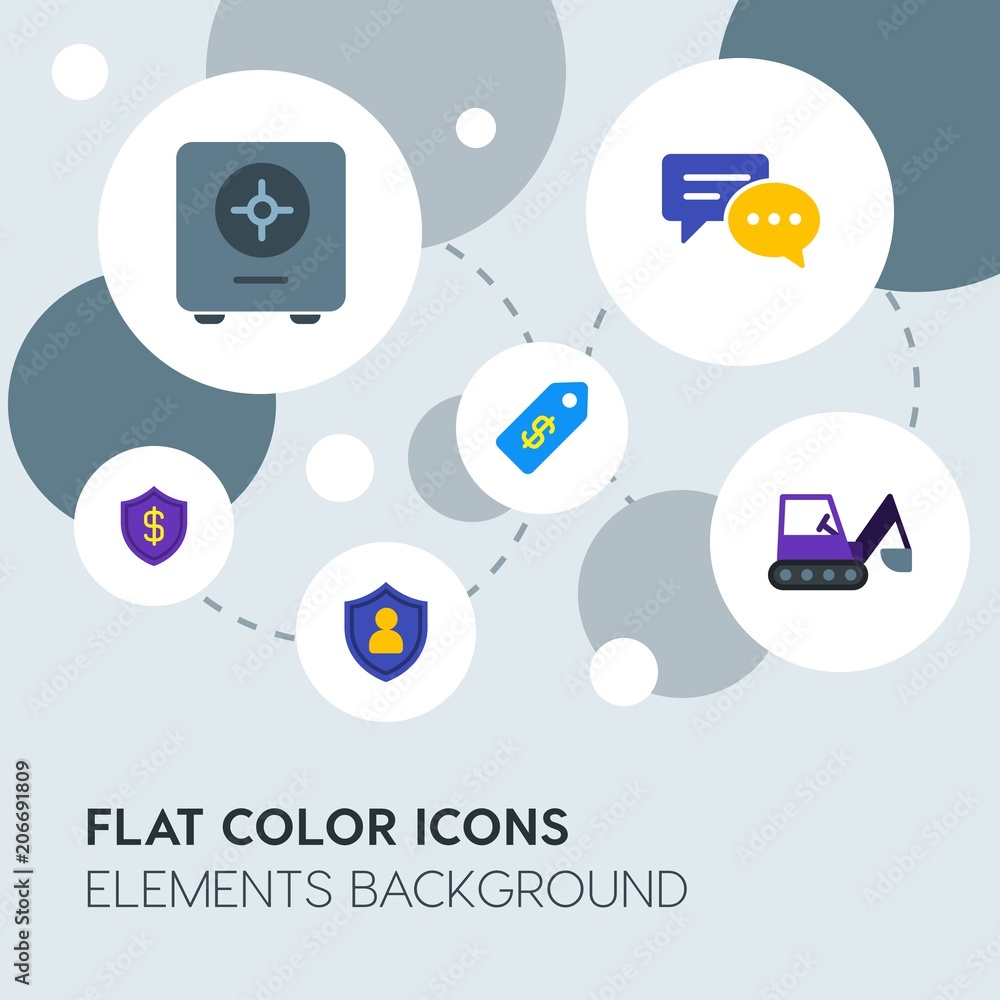 Poster business, industry, charts flat vector icons and elements background with circle bubbles networks.mu