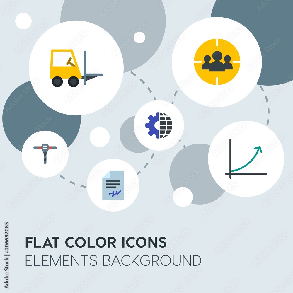 Aufkleber business, industry, charts flat vector icons and elements background with circle bubbles networks.mu