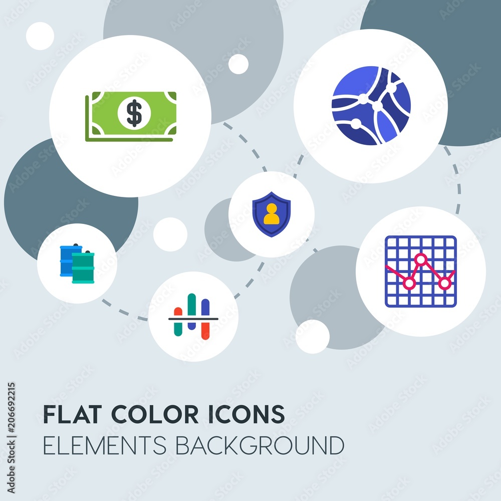 Aufkleber business, industry, charts flat vector icons and elements background with circle bubbles networks.mu