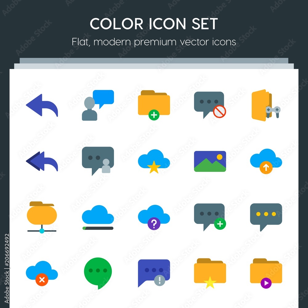 Aufkleber modern simple set of cloud and networking, chat and messenger, folder, email vector flat icons. cont