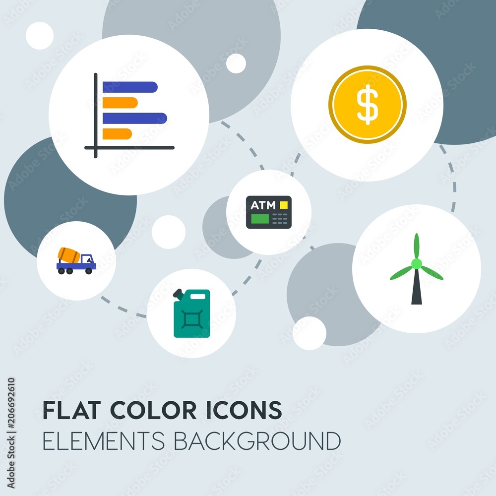 Poster business, industry, charts flat vector icons and elements background with circle bubbles networks.mu