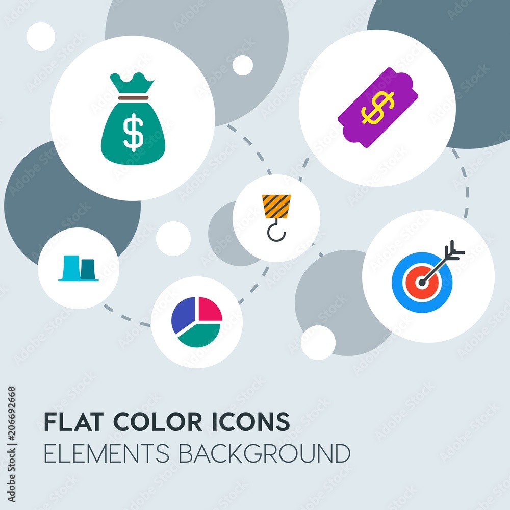 Poster business, industry, charts flat vector icons and elements background with circle bubbles networks.mu