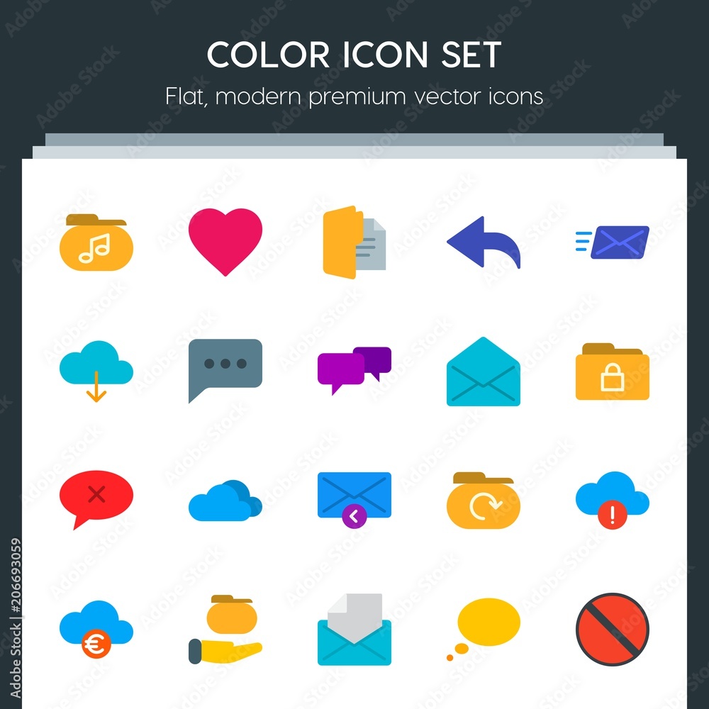 Poster modern simple set of cloud and networking, chat and messenger, folder, email vector flat icons. cont