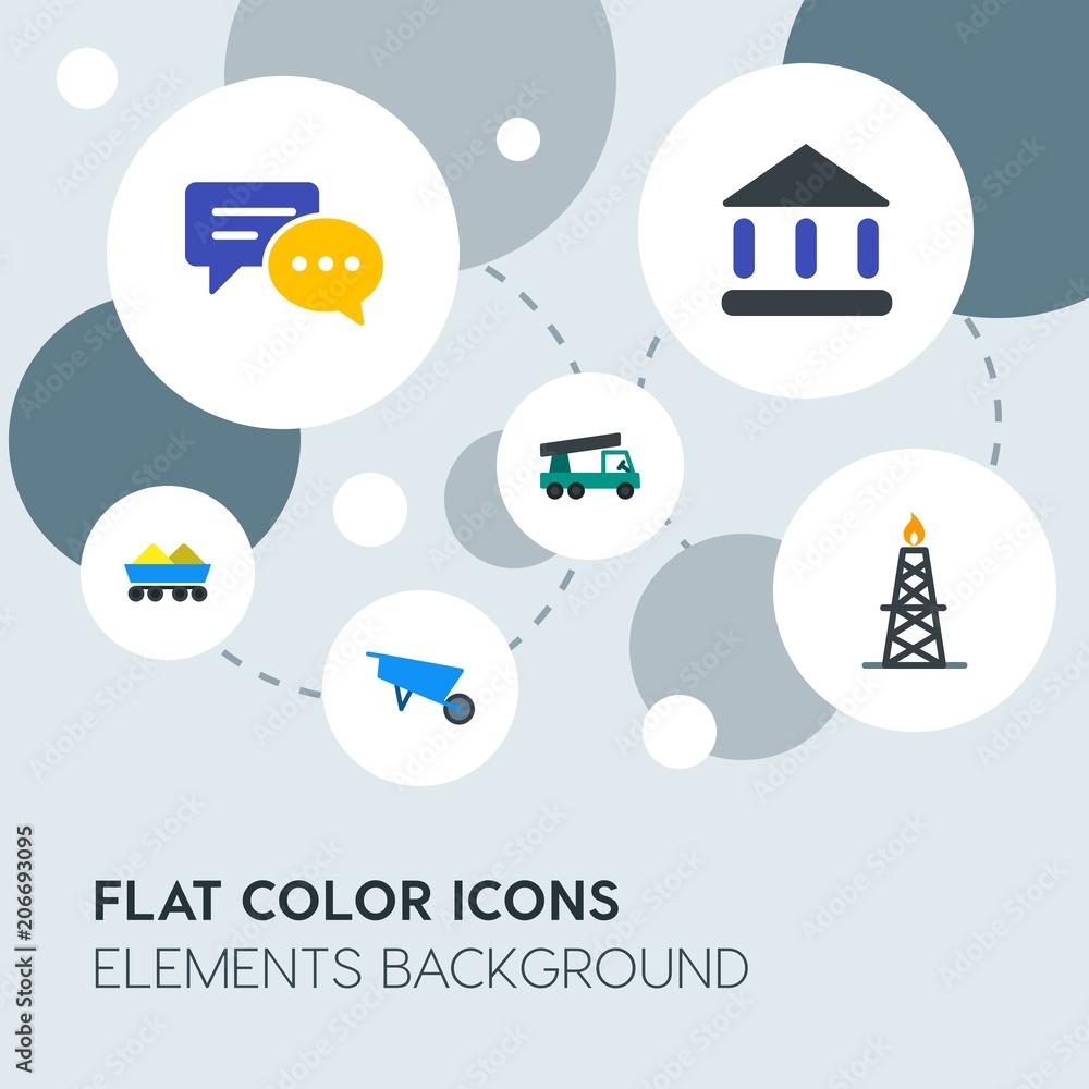 Poster business, industry, charts flat vector icons and elements background with circle bubbles networks.mu