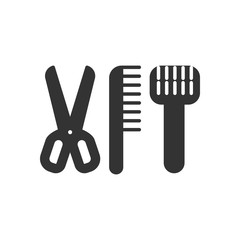 Obraz premium Black isolated icon of accessories for animals grooming on white background. Silhouette of grooming accessories.