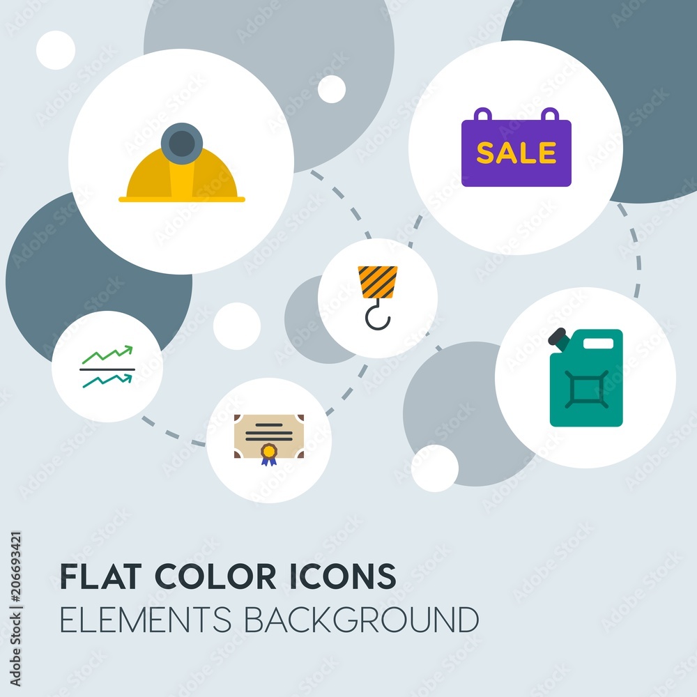 Poster business, industry, charts flat vector icons and elements background with circle bubbles networks.mu