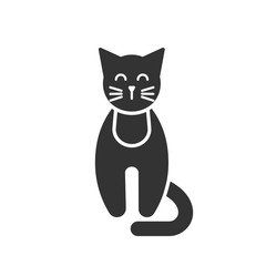 Black isolated icon of cat on white background. Silhouette of cat, front view.