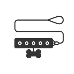 Black isolated icon of dogs collar with leash on white background. Silhouette of dog collar.
