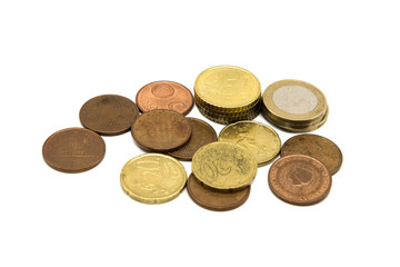 Various Euro coins isolated on white background