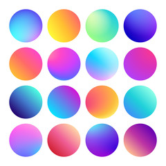 Rounded holographic gradient sphere button. Multicolor fluid circle gradients, colorful round buttons or vivid color spheres vector set - obrazy, fototapety, plakaty