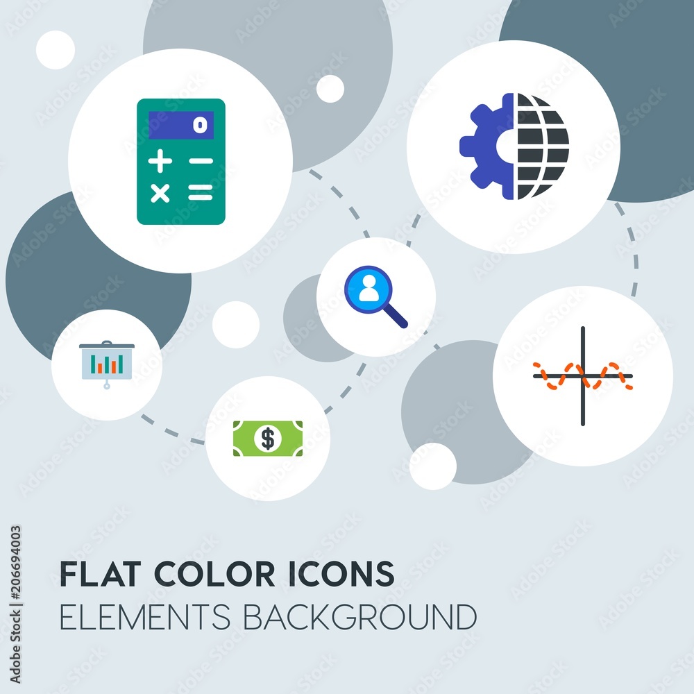 Poster business, industry, charts flat vector icons and elements background with circle bubbles networks.mu