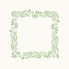 Vector flourish frame with herbs and leaves. 