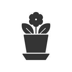 Black isolated icon of flower in flowerpot on white background. Silhouette of flower.