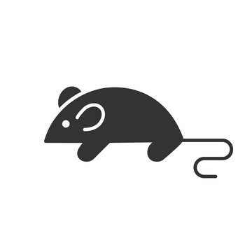 Black isolated icon of mouse on white background. Silhouette of mouse animal.