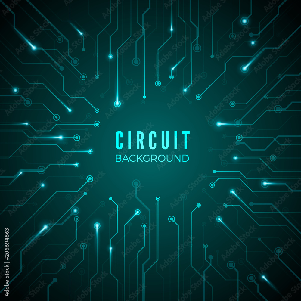 Poster Abstract circuit background. Technological banner. design of microprocessor system. hardware motherboard pattern. Vector illustration