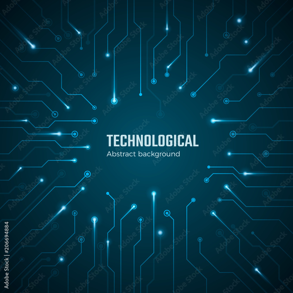Poster technological background. blue circuit board concept. circuit scheme texture. digital technology bac