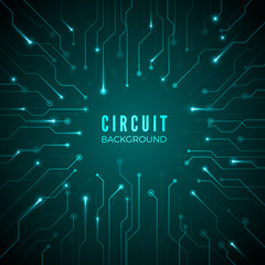 Abstract circuit background. Technological banner. design of microprocessor system. hardware motherboard pattern. Vector illustration