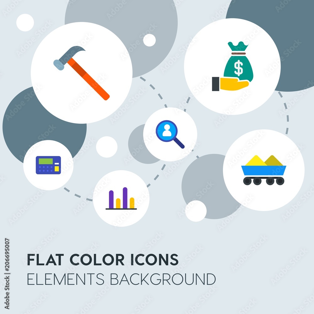 Poster business, industry, charts flat vector icons and elements background with circle bubbles networks.mu