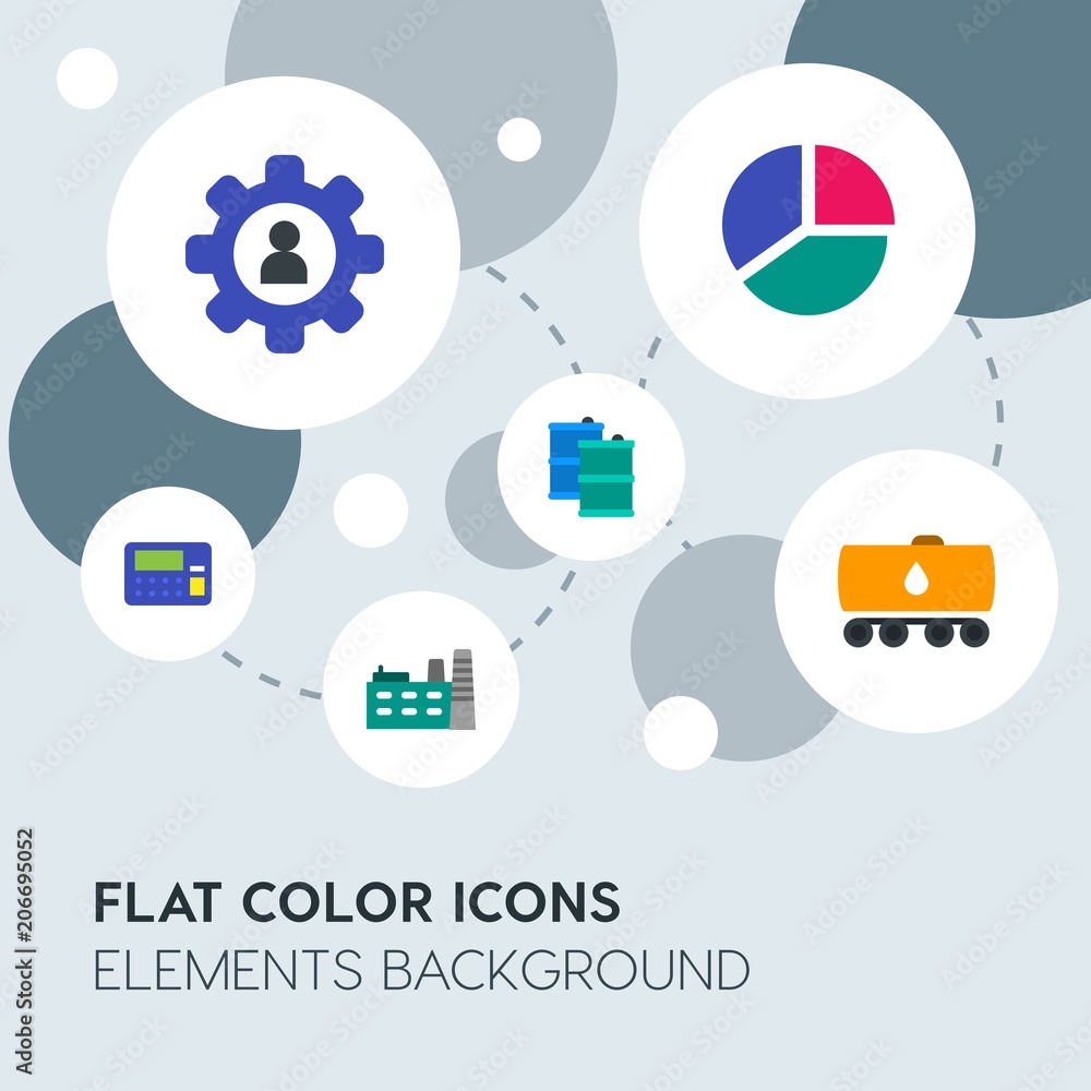 Poster business, industry, charts flat vector icons and elements background with circle bubbles networks.mu