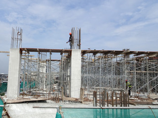 Concrete structure beam, column and slab at the construction slab. Fabricated using conventional...