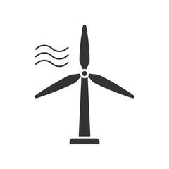 Black isolated icon of wind energy turbine on white background. Silhouette of wind energy station.