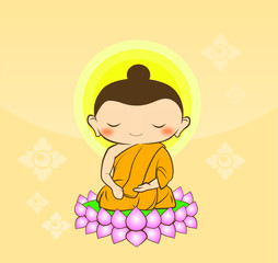 Cartoon Sithata Monk concentration green background Buddha Jayanti