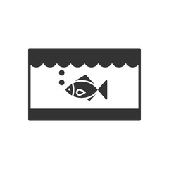 Black isolated outline icon of aquarium with fish on white background. Line Icon of fish bowl.