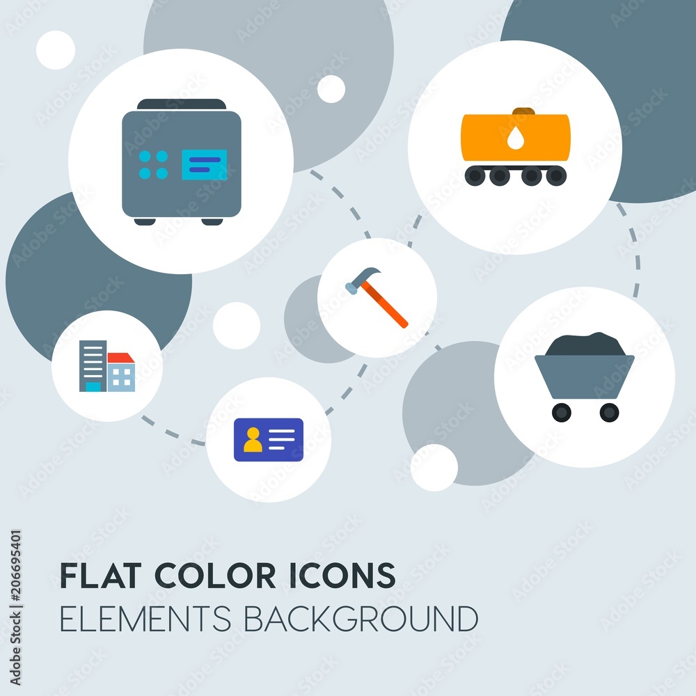 Poster business, industry, charts flat vector icons and elements background with circle bubbles networks.mu