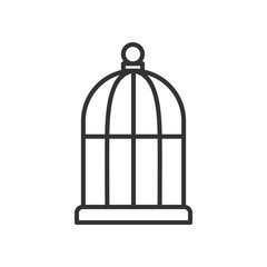 Black isolated outline icon of bird cage on white background. Line Icon of cage.