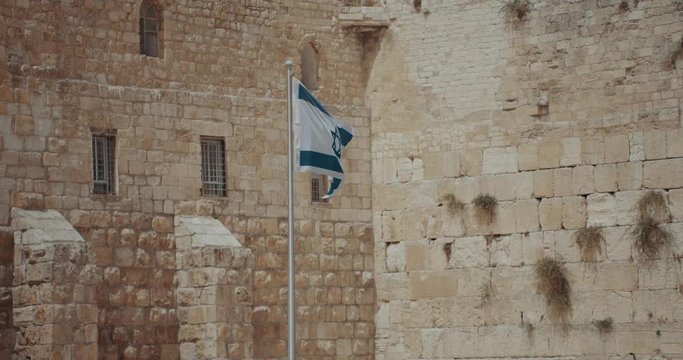 Israel National Flag Fly In Western Wall Jerusalem