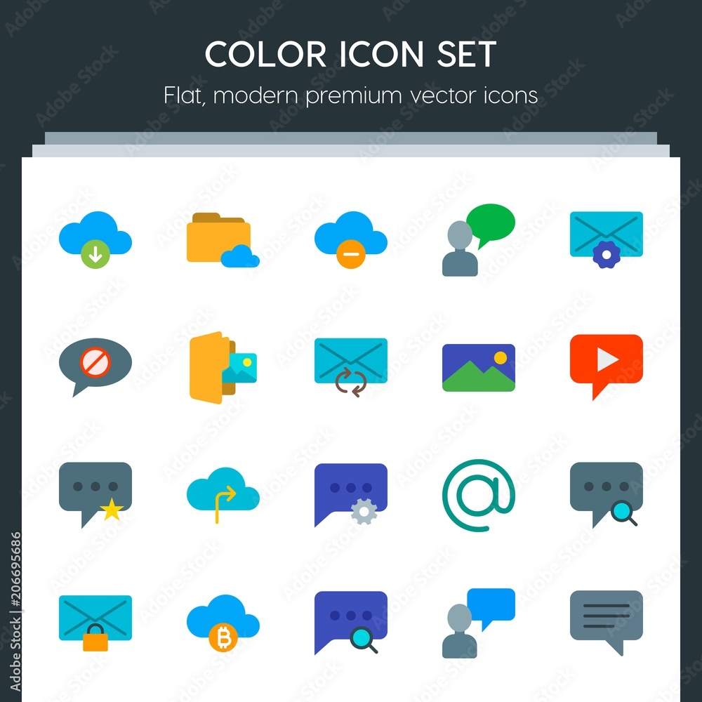 Aufkleber modern simple set of cloud and networking, chat and messenger, folder, email vector flat icons. cont