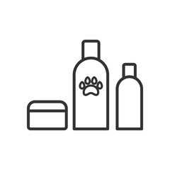 Black isolated outline icon of cosmetic for animals on white background. Line Icon of animals cosmetic.