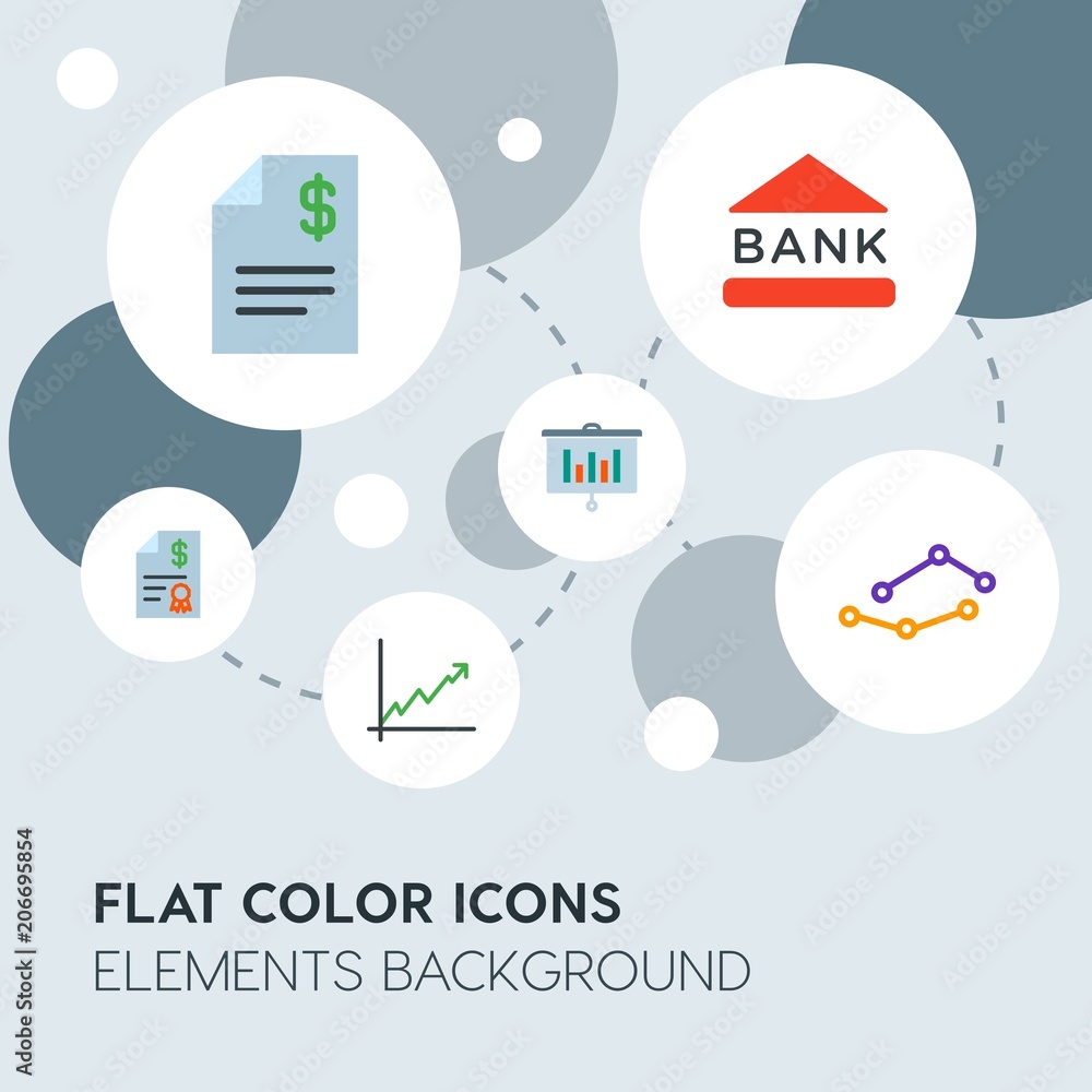 Aufkleber business, industry, charts flat vector icons and elements background with circle bubbles networks.mu