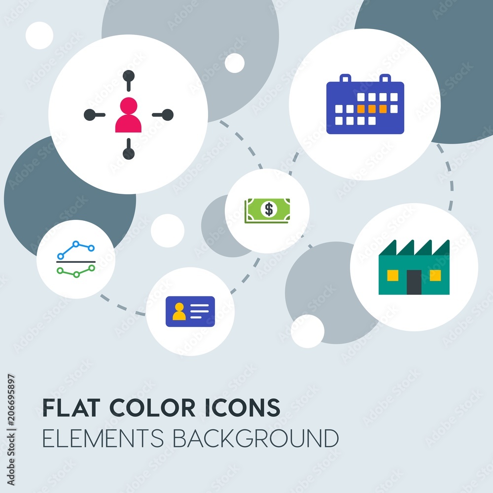Aufkleber business, industry, charts flat vector icons and elements background with circle bubbles networks.mu