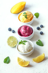 various fruit and berries ice creams