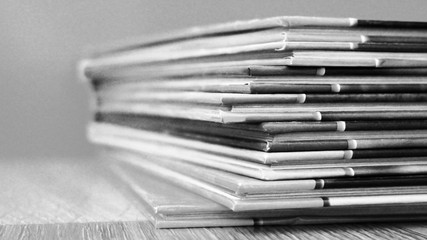 Set of books in the library, black and white