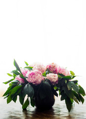 bouquet of fresh pink peony flowers as a wedding decoration 